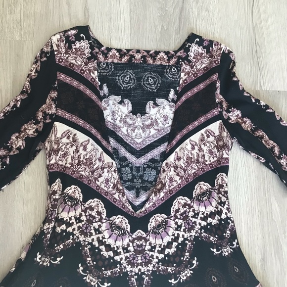 Free People Black Geometric Mini Dress Long Sleeve Open Back, XS, Festival Dress - Picture 8 of 13